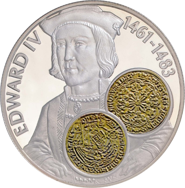 Falkand Islands, 50 pence History of British coins - King Edward VI Gold Noble 2001 Silver Crown_obv