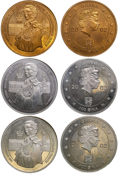 Ghana, 100 Sika, 2002 set of three Plain Edge Patterns