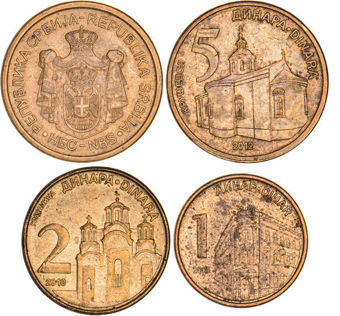 Serbia, Set of 3 (1, 2 & 5) dinars