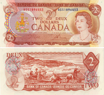 Canada 2 Dollars 1974 P86 Inuit hunting Unc