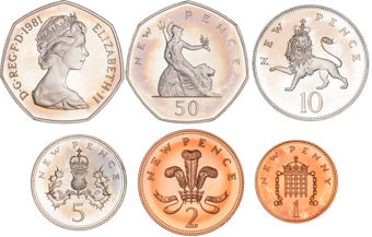 Elizabeth II, 1981 Set of Proof Coins in capsules