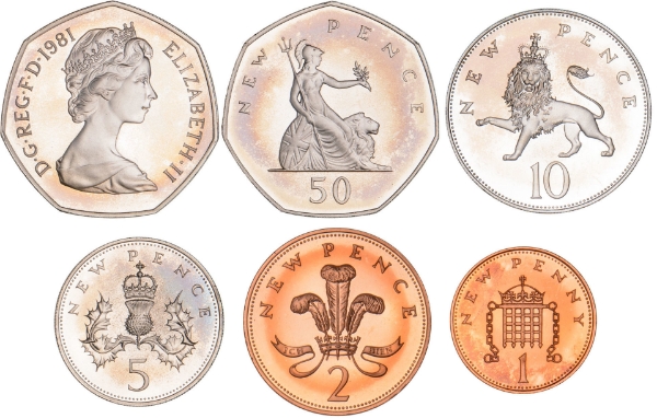 Elizabeth II, 1981 Set of Proof Coins in capsules