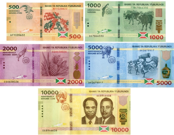 Burundi 500-10,000 Francs  2018-2021 (5) Unc