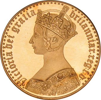 Victoria, Crown (Gothic) with St George reverse Patina Proof in Goldine_obv