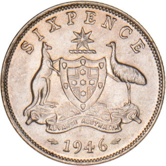 1946 Australia Sixpence Brilliant Uncirculated_rev