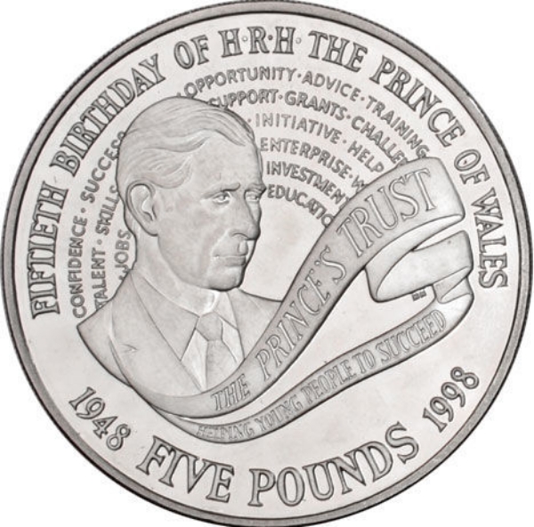 Elizabeth II, £5 Prince Charles '50th Birthday' Cupro-Nickel 1998 Unc _obv