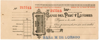 Banco Del Peru Y Londres Libras Peruanos19-  Unissued Counterfoil