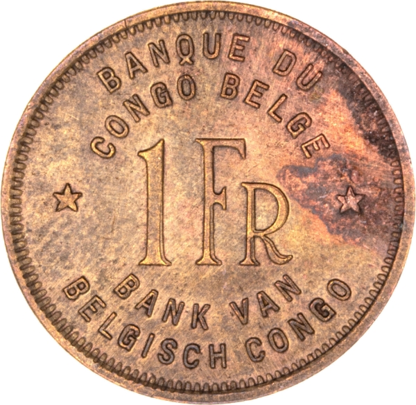 Belgian Congo, 1 Franc Elephant Very Fine_obv