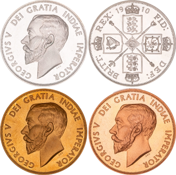 George V, 3 Double Florins in Presentation Case Patina Patern Proof