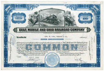 USA Share Certificate Gulf Mobile and Ohio Railroad Company