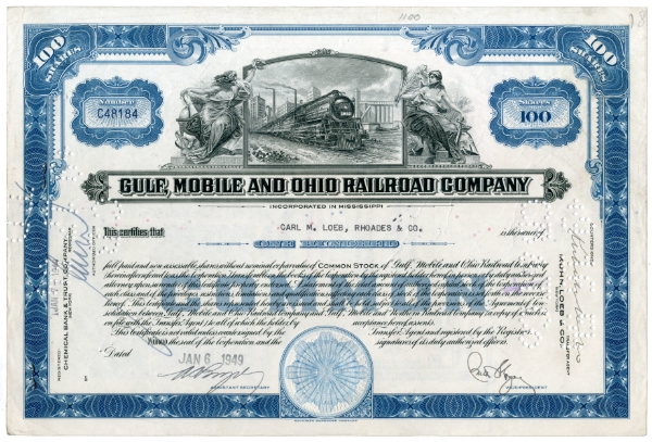 USA Share Certificate Gulf Mobile and Ohio Railroad Company