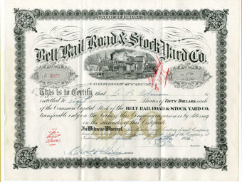 USA Share Cert Belt Rail Road & Stockyard Co