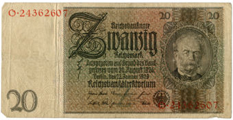 Germany 20 Reichsmarks 1924-33 P180-2 Fine & Better