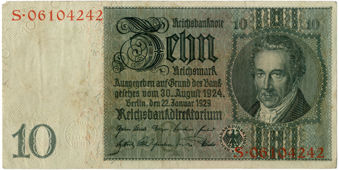 Germany 10 Reichsmarks 1924-33 P180-2 Fine & Better