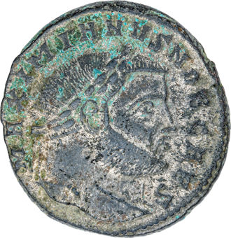 Galerius as Caesar. A.D. 293-305., Ticinum - A.D. 300-303. Billon Follis. SACRA MONET AVGG ET CAESS NOSTR.