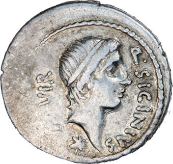 Roman Republic. Q. Sicinius & C. Coponius. 49 B.C., Military mint with Pompey. AR Denarius. Q.SICINIVS_obv