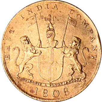 India, East India Company Treasure Coin 1808 Very Good_obv