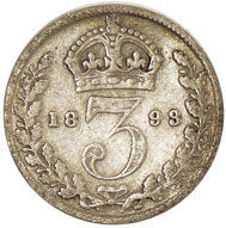 Victoria 1893 Old Head Threepence Fine_rev