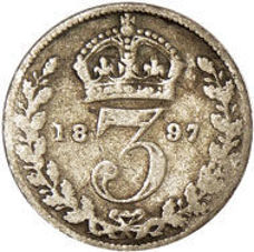 Victoria Old Head 1897 Silver Threepence Fine_rev