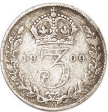 Victoria Old Head 1900 Silver Threepence Fine_rev