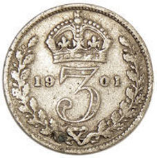 Victoria Old Head 1901 Silver Threepence Fine_rev