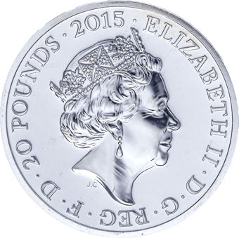 Elizabeth II, £20 Fine Silver, 2015 - Longest Reigning Monarch_obv