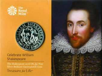 Elizabeth II, £50 Fine Silver, 2016 William Shakespeare 400th Anniv.
