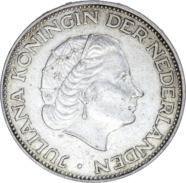 NETHERLANDS 2 1/2 GULDEN 1959-1966 Extremely Fine_obv
