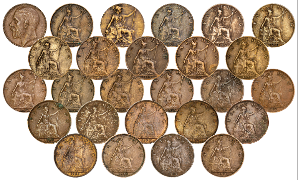 George V Farthing date set 1911-36_collection