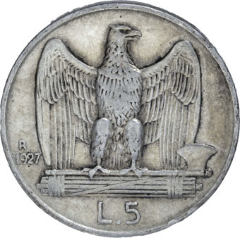 Italy, Silver 5 Lire 1926-36 Very Fine_rev