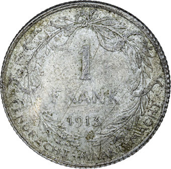 Belgium 1 Franc (1910-18) Dutch Legend VF_rev