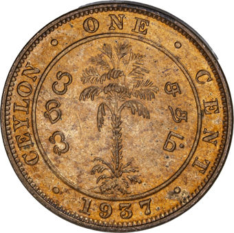 Ceylon 1 Cent 1937 BU_rev