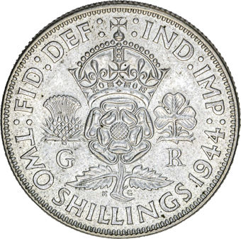 George VI Florin 1944 About Uncirculated_rev