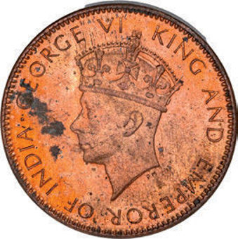 Ceylon 1 Cent 1937 BU with spots_obv