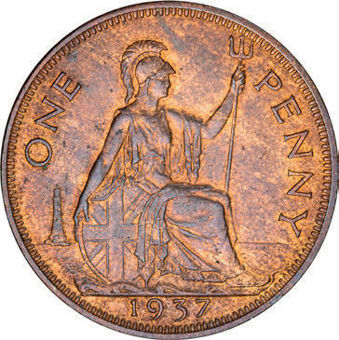 George VI, Penny, 1938, Uncirculated_rev