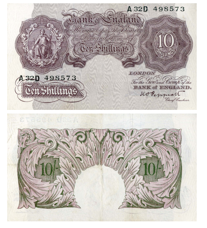 Wartime, Mauve 10 shillings VF