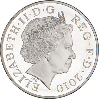 2010 £5, Restoration of the Monarchy Silver Piedfort Proof_obv
