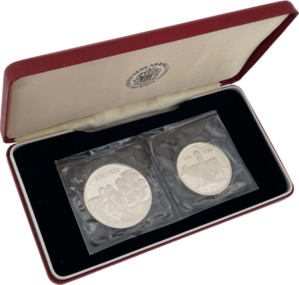 Iceland, 1100th Anniversary, 874-1974, 2 silver Proofs, 500 & 1000 Kronur