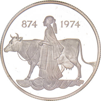 Iceland, 1100th Anniversary, 874-1974, 2 silver Proofs, 500 & 1000 Kronur_obv