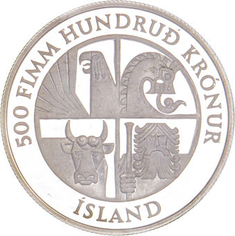 Iceland, 1100th Anniversary, 874-1974, 2 silver Proofs, 500 & 1000 Kronur_rev