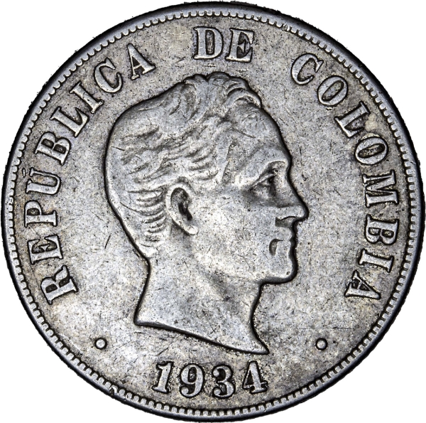 Scarce Colombia Silver 50 Centavos Fine_obv