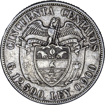 Scarce Colombia Silver 50 Centavos Fine_rev