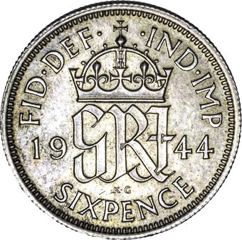 George VI Sixpence 1944 Uncirculated_rev