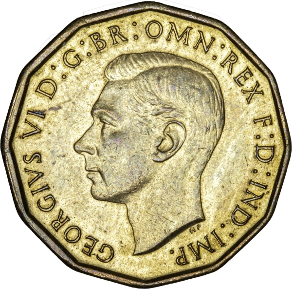 George VI, Brass Threepence, 1944_obv