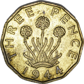 George VI, Brass Threepence, 1944_rev