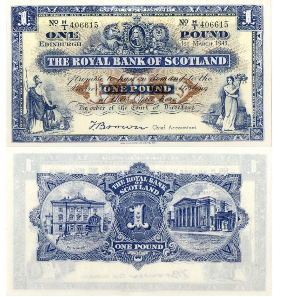 RBS £1 1943 Brown H/1 A Unc_main
