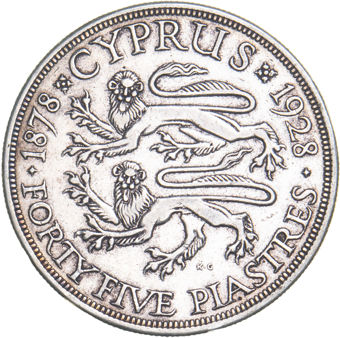 Cyprus, George V, 45 Piastres 1928, Very Fine_rev