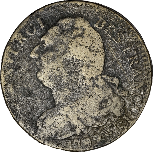 France Louis XVI 2 Sol, VG-Fine_obv