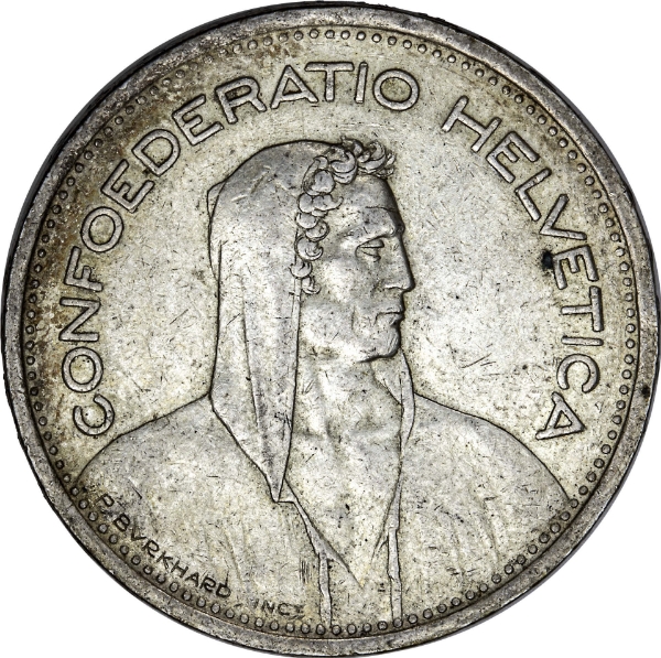 Switzerland, Silver 5 Francs, Extremely Fine_obv