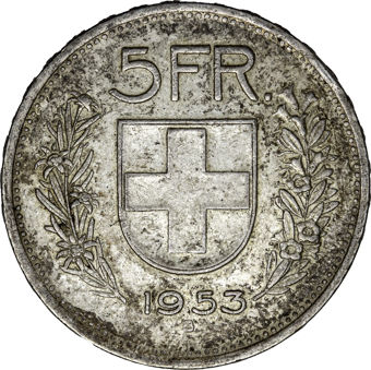 Switzerland, Silver 5 Francs, Extremely Fine_rev